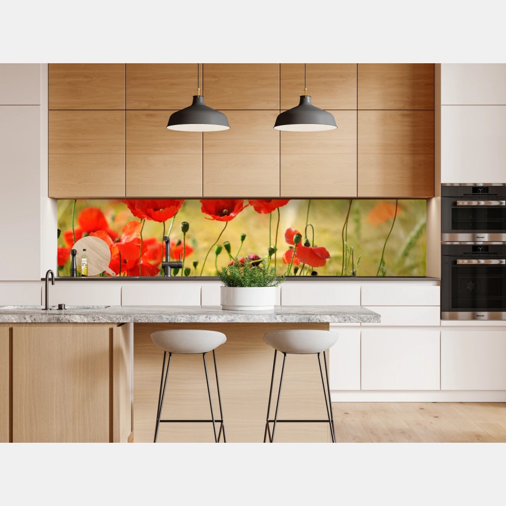 Naklejka repozycjonowalna łąka czerwonych maków w słońcu – Wallissimo® Naklejka repozycjonowalna łąka czerwonych maków w słońcu – Wallissimo®