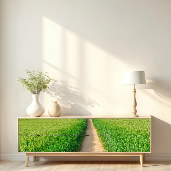 Naklejka repozycjonowalna słoneczna ścieżka przez zieloną łąkę – Wallissimo® Naklejka repozycjonowalna słoneczna ścieżka przez zieloną łąkę – Wallissimo®