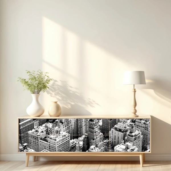 Naklejka repozycjonowalna Manhattan widok z lotu ptaka w monochromie – Wallissimo® Naklejka repozycjonowalna Manhattan widok z lotu ptaka w monochromie – Wallissimo®