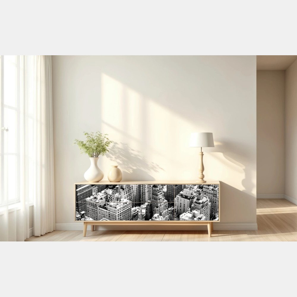 Naklejka repozycjonowalna Manhattan widok z lotu ptaka w monochromie – Wallissimo® Naklejka repozycjonowalna Manhattan widok z lotu ptaka w monochromie – Wallissimo®