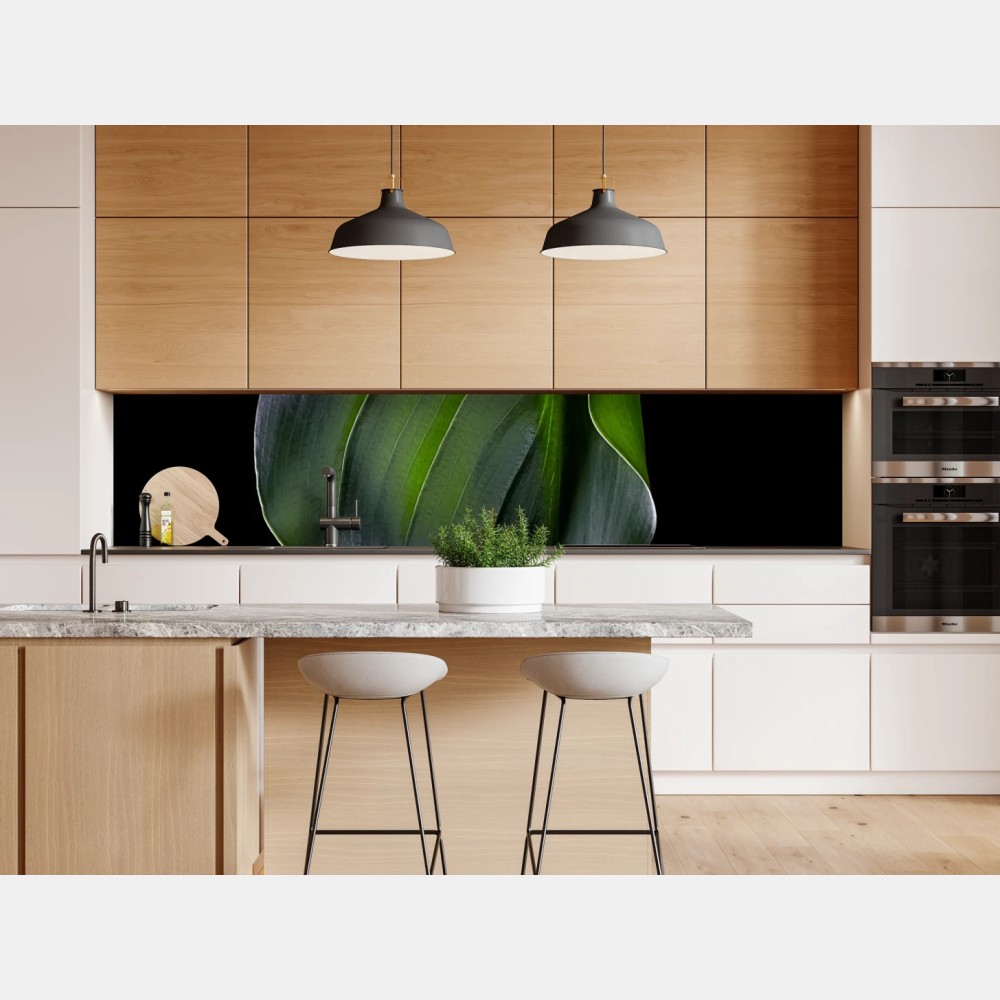 Naklejka repozycjonowalna elegancki zielony liść na czarnym tle – Wallissimo® Naklejka repozycjonowalna elegancki zielony liść na czarnym tle – Wallissimo®