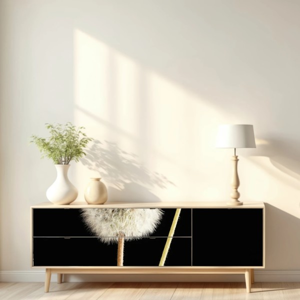 Naklejka repozycjonowalna delikatne dmuchawce na czarnym tle – Wallissimo® Naklejka repozycjonowalna delikatne dmuchawce na czarnym tle – Wallissimo®