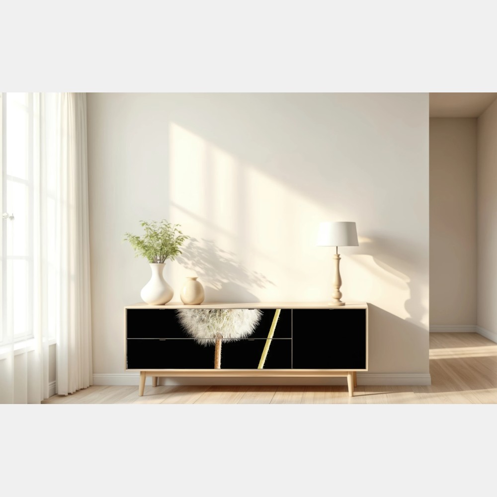 Naklejka repozycjonowalna delikatne dmuchawce na czarnym tle – Wallissimo® Naklejka repozycjonowalna delikatne dmuchawce na czarnym tle – Wallissimo®