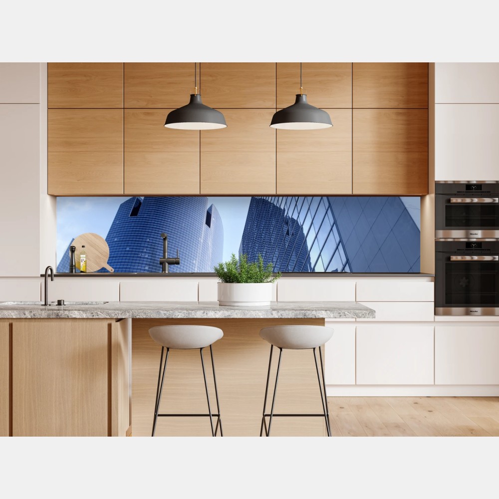 Naklejka repozycjonowalna nowoczesna niebieska panorama miejska – Wallissimo® Naklejka repozycjonowalna nowoczesna niebieska panorama miejska – Wallissimo®