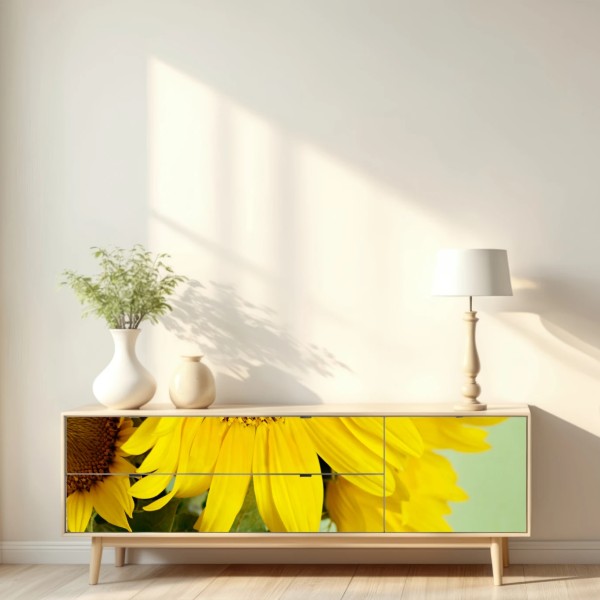 Naklejka repozycjonowalna jasny bukiet słoneczników na zielonym tle – Wallissimo® Naklejka repozycjonowalna jasny bukiet słoneczników na zielonym tle – Wallissimo®