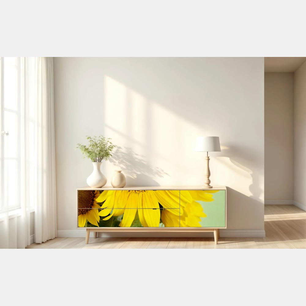 Naklejka repozycjonowalna jasny bukiet słoneczników na zielonym tle – Wallissimo® Naklejka repozycjonowalna jasny bukiet słoneczników na zielonym tle – Wallissimo®