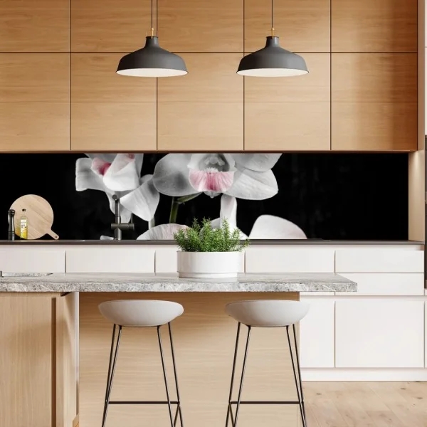 Naklejka repozycjonowalna biały i różowy storczyk na czarnym tle – Wallissimo® Naklejka repozycjonowalna biały i różowy storczyk na czarnym tle – Wallissimo®