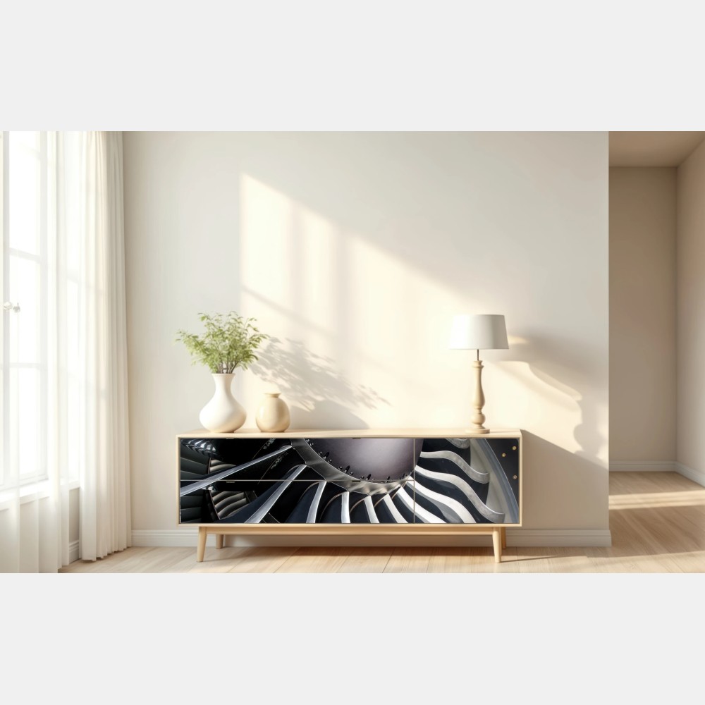 Naklejka repozycjonowalna zbliżenie na turbinę silnika odrzutowego – Wallissimo® Naklejka repozycjonowalna zbliżenie na turbinę silnika odrzutowego – Wallissimo®