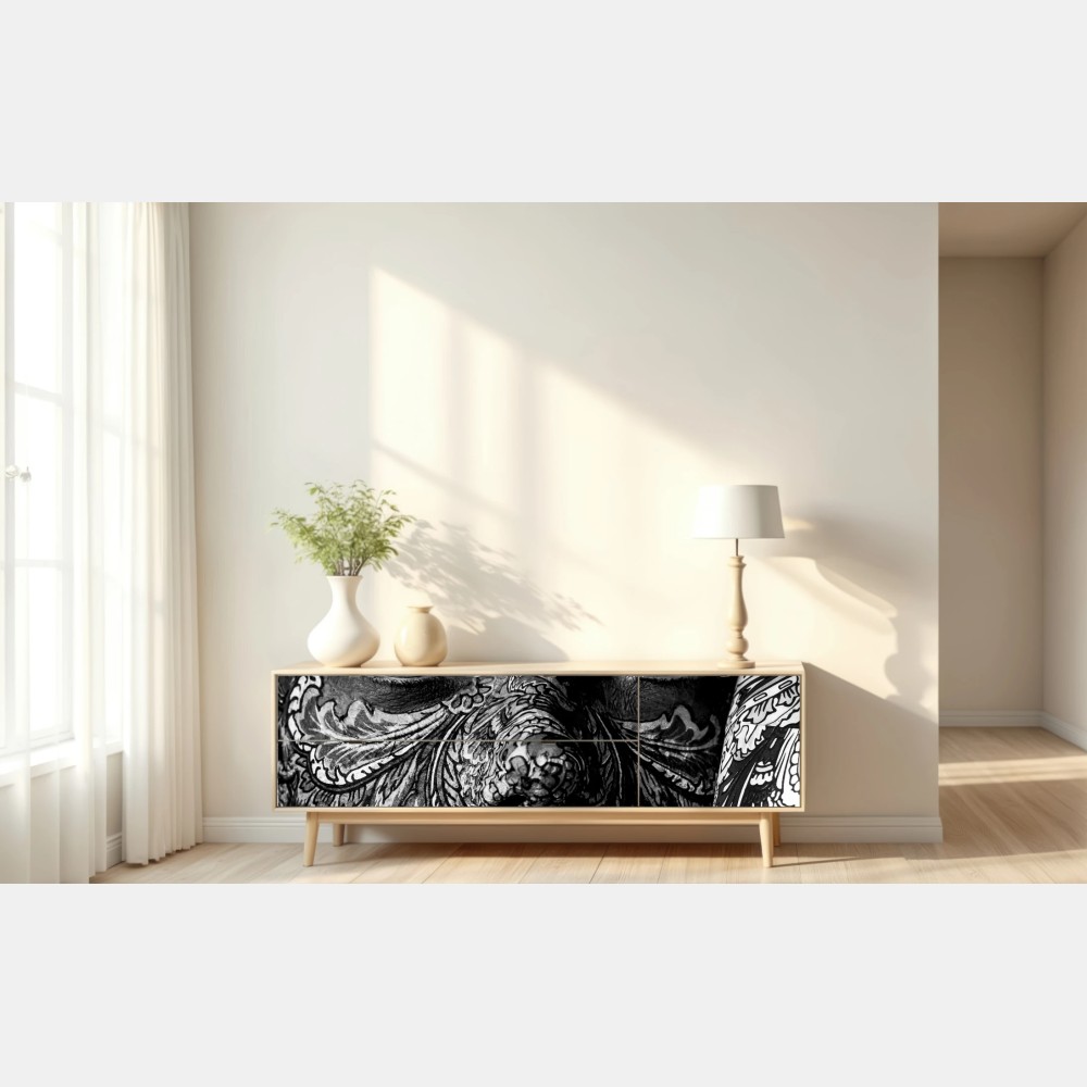 Naklejka repozycjonowalna ornamentalny portret z kwiatowymi wzorami – Wallissimo® Naklejka repozycjonowalna ornamentalny portret z kwiatowymi wzorami – Wallissimo®