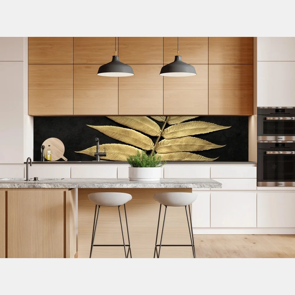 Naklejka repozycjonowalna złota paproć na ciemnym tle – Wallissimo® Naklejka repozycjonowalna złota paproć na ciemnym tle – Wallissimo®