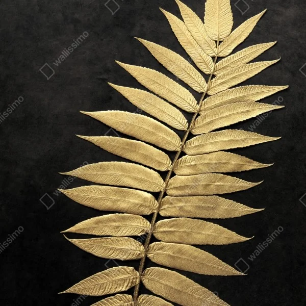 Naklejka repozycjonowalna złota paproć na ciemnym tle – Wallissimo® Naklejka repozycjonowalna złota paproć na ciemnym tle – Wallissimo®