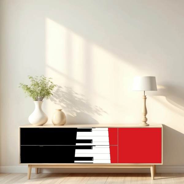 Naklejka repozycjonowalna czarno-czerwona klawiatura fortepianu – Wallissimo® Naklejka repozycjonowalna czarno-czerwona klawiatura fortepianu – Wallissimo®