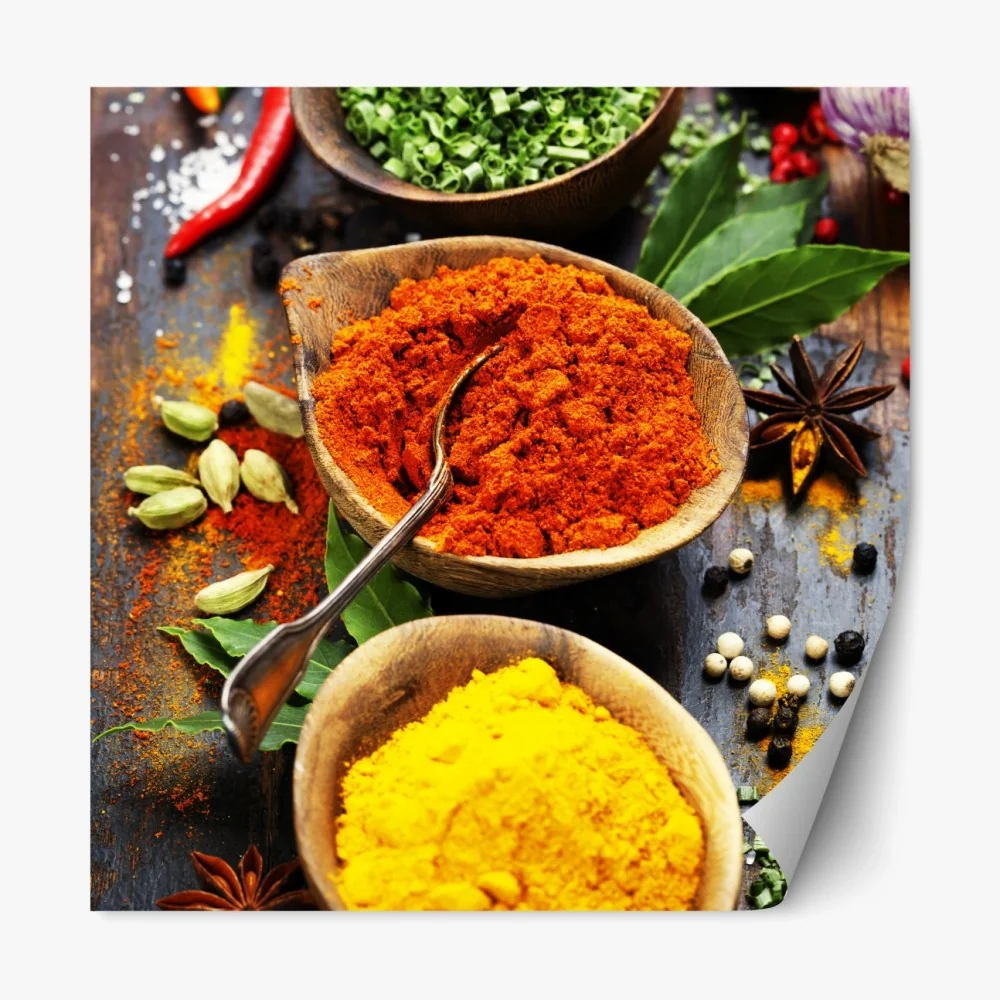 Naklejka repozycjonowalna żywe przyprawy i zioła na drewnie – Wallissimo® Naklejka repozycjonowalna żywe przyprawy i zioła na drewnie – Wallissimo®