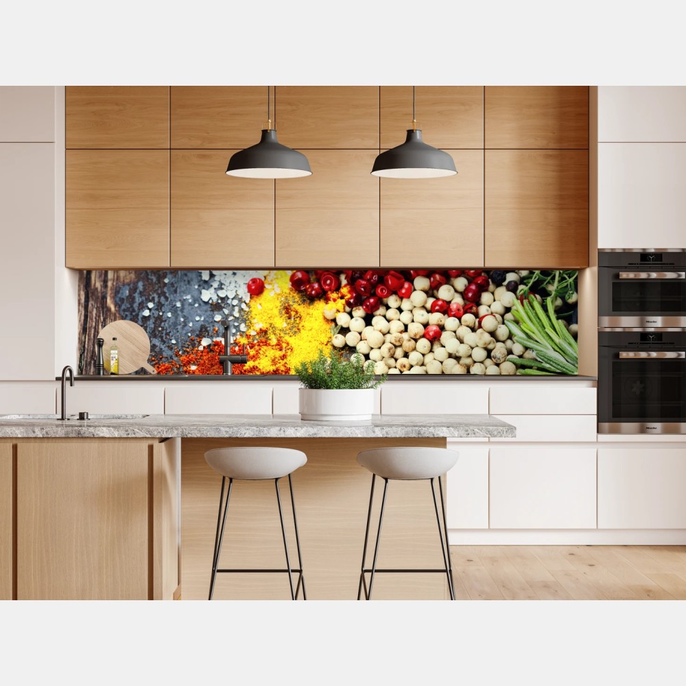 Naklejka repozycjonowalna intensywny zestaw przypraw na rustykalnym drewnie – Wallissimo® Naklejka repozycjonowalna intensywny zestaw przypraw na rustykalnym drewnie – Wallissimo®