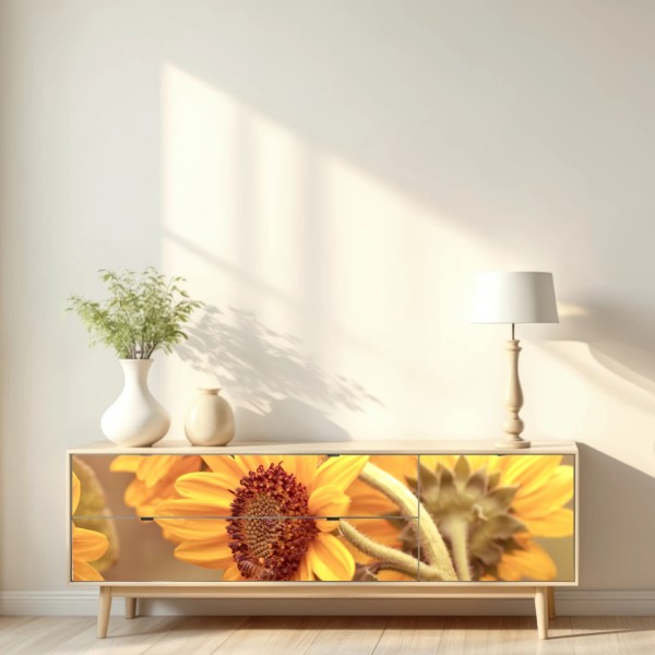 Naklejka repozycjonowalna vintage bukiet słoneczników w ciepłym świetle – Wallissimo® Naklejka repozycjonowalna vintage bukiet słoneczników w ciepłym świetle – Wallissimo®