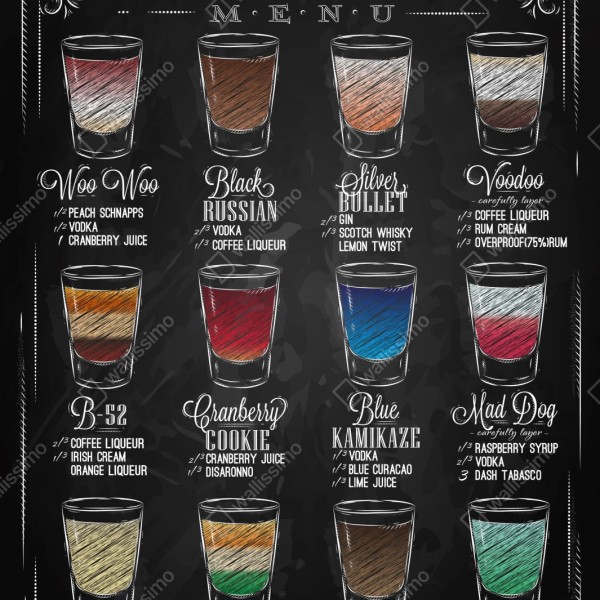 Naklejka repozycjonowalna kredowe menu shotów w stylu vintage – Wallissimo® Naklejka repozycjonowalna kredowe menu shotów w stylu vintage – Wallissimo®