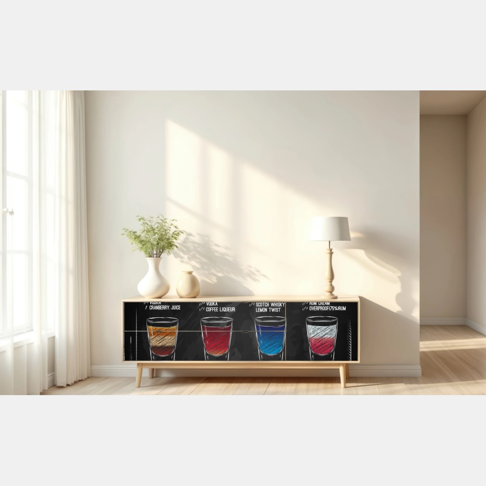 Naklejka repozycjonowalna kredowe menu shotów w stylu vintage – Wallissimo® Naklejka repozycjonowalna kredowe menu shotów w stylu vintage – Wallissimo®