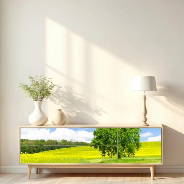 Naklejka repozycjonowalna słoneczna wiejska ścieżka z samotnym drzewem – Wallissimo® Naklejka repozycjonowalna słoneczna wiejska ścieżka z samotnym drzewem – Wallissimo®