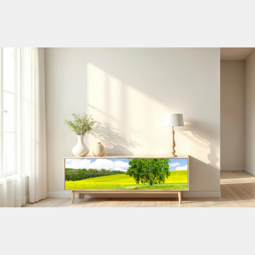 Naklejka repozycjonowalna słoneczna wiejska ścieżka z samotnym drzewem – Wallissimo® Naklejka repozycjonowalna słoneczna wiejska ścieżka z samotnym drzewem – Wallissimo®