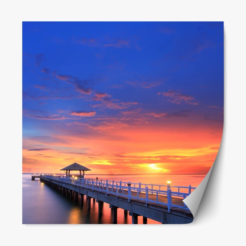 Naklejka repozycjonowalna molo o zachodzie słońca nad plażą – Wallissimo® Naklejka repozycjonowalna molo o zachodzie słońca nad plażą – Wallissimo®