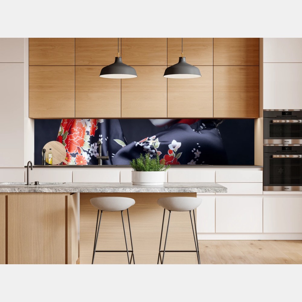 Naklejka repozycjonowalna elegancki portret gejszy w czerwonym i czarnym kimonie – Wallissimo® Naklejka repozycjonowalna elegancki portret gejszy w czerwonym i czarnym kimonie – Wallissimo®