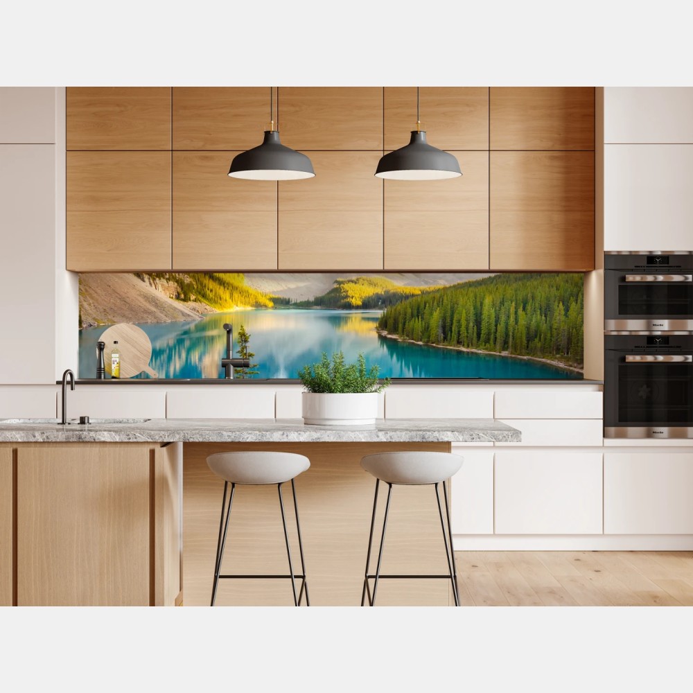 Naklejka repozycjonowalna słoneczne jezioro Moraine i górski widok – Wallissimo® Naklejka repozycjonowalna słoneczne jezioro Moraine i górski widok – Wallissimo®