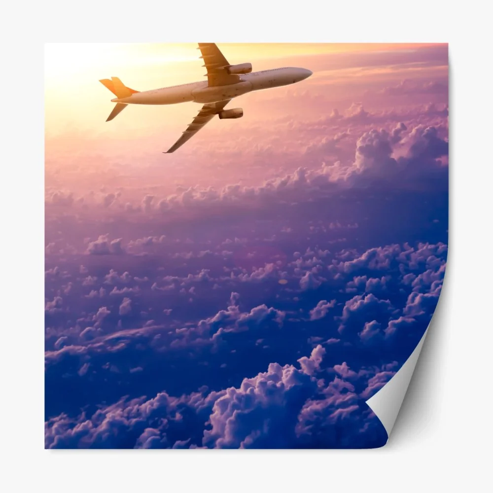 Naklejka repozycjonowalna samolot nad chmurami o wschodzie słońca – Wallissimo® Naklejka repozycjonowalna samolot nad chmurami o wschodzie słońca – Wallissimo®