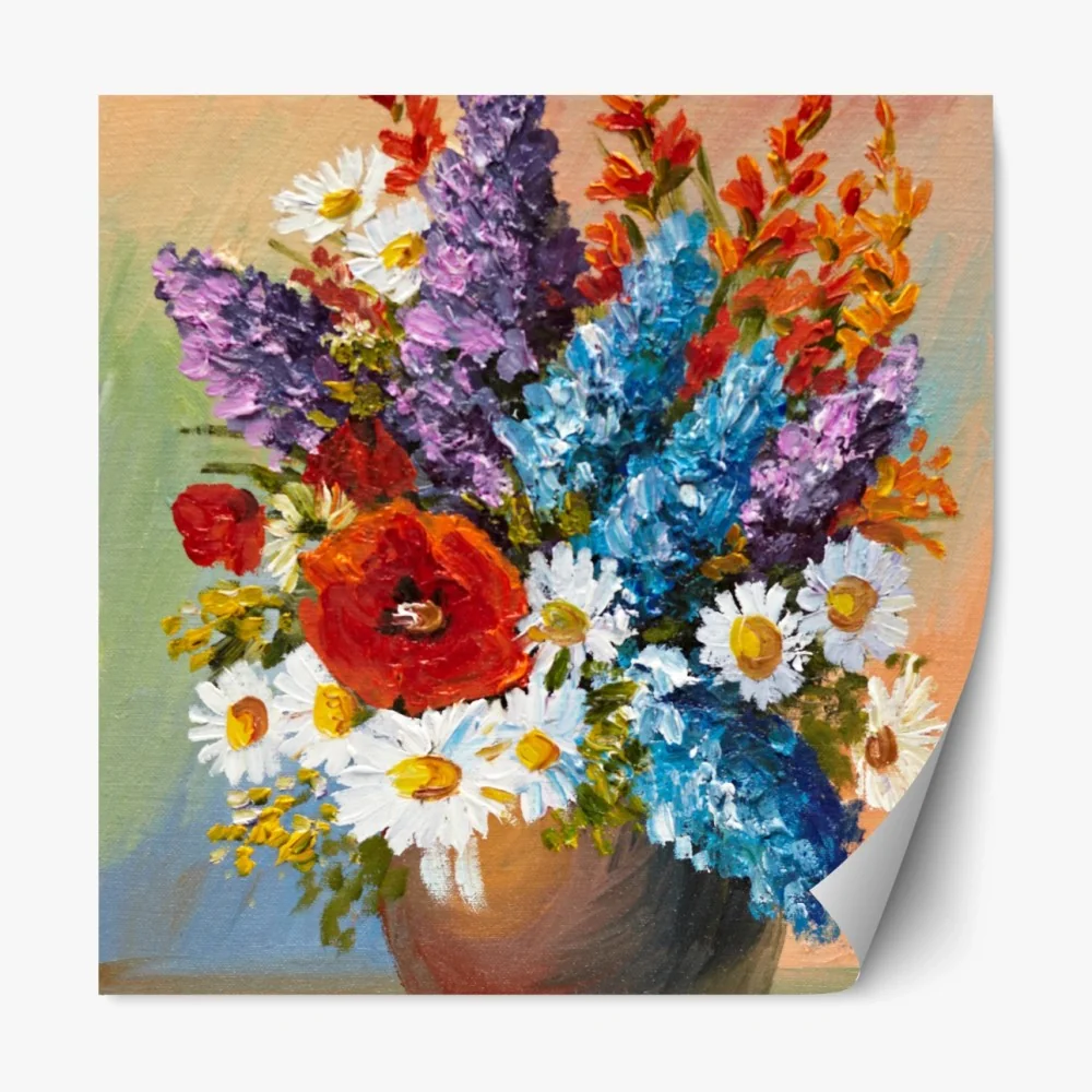 Naklejka repozycjonowalna wielobarwny bukiet w wazonie – Wallissimo® Naklejka repozycjonowalna wielobarwny bukiet w wazonie – Wallissimo®