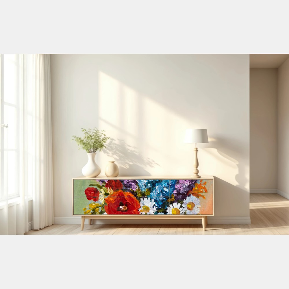 Naklejka repozycjonowalna wielobarwny bukiet w wazonie – Wallissimo® Naklejka repozycjonowalna wielobarwny bukiet w wazonie – Wallissimo®