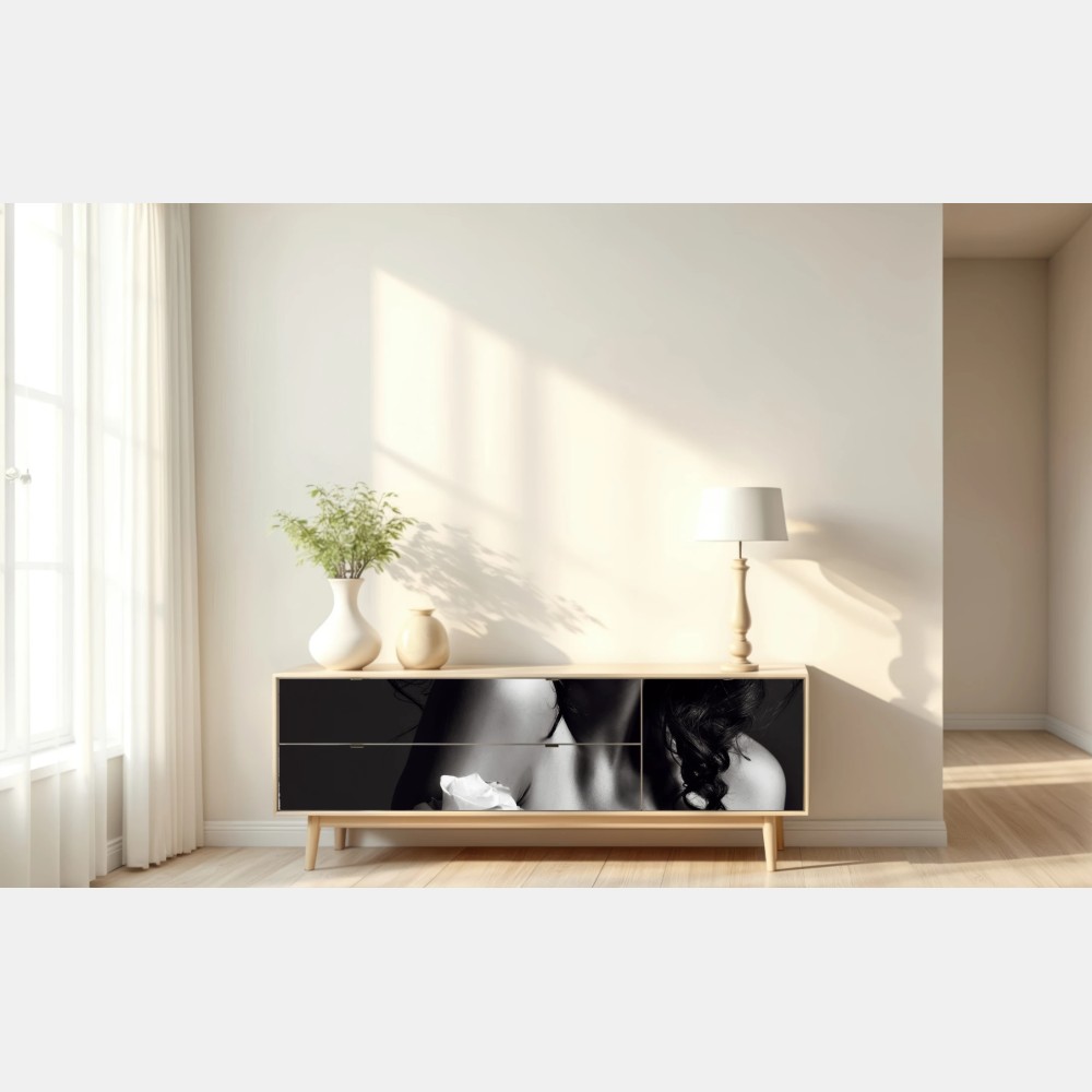 Naklejka repozycjonowalna zmysłowy czarno-biały portret z różą – Wallissimo® Naklejka repozycjonowalna zmysłowy czarno-biały portret z różą – Wallissimo®