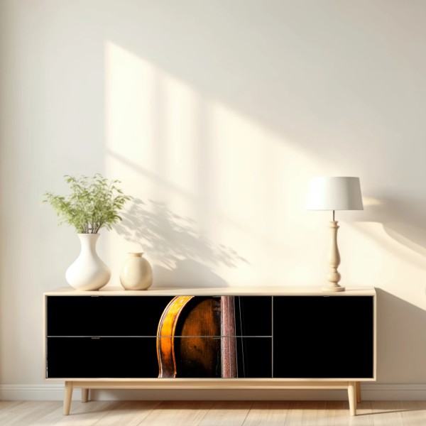 Naklejka repozycjonowalna eleganckie retro skrzypce na czarnym tle – Wallissimo® Naklejka repozycjonowalna eleganckie retro skrzypce na czarnym tle – Wallissimo®