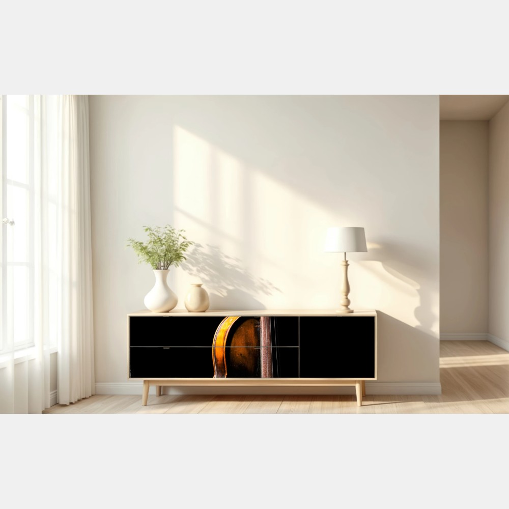 Naklejka repozycjonowalna eleganckie retro skrzypce na czarnym tle – Wallissimo® Naklejka repozycjonowalna eleganckie retro skrzypce na czarnym tle – Wallissimo®