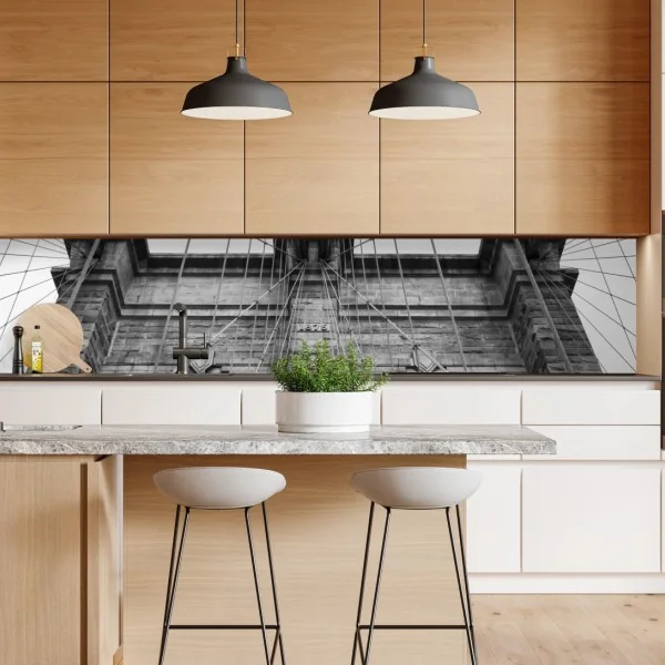 Naklejka repozycjonowalna perspektywa Mostu Brooklyńskiego w monochromie