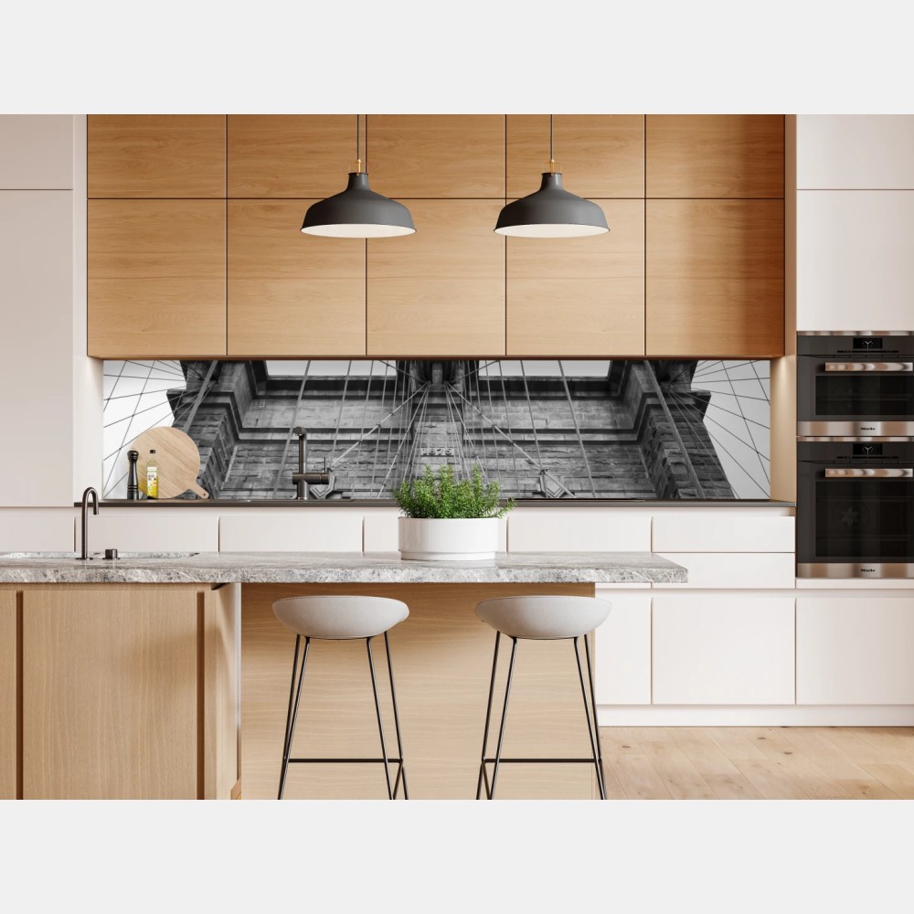 Naklejka repozycjonowalna perspektywa Mostu Brooklyńskiego w monochromie – Wallissimo® Naklejka repozycjonowalna perspektywa Mostu Brooklyńskiego w monochromie – Wallissimo®