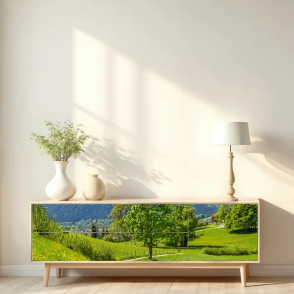 Naklejka repozycjonowalna alpejska łąka i górska ścieżka – Wallissimo® Naklejka repozycjonowalna alpejska łąka i górska ścieżka – Wallissimo®