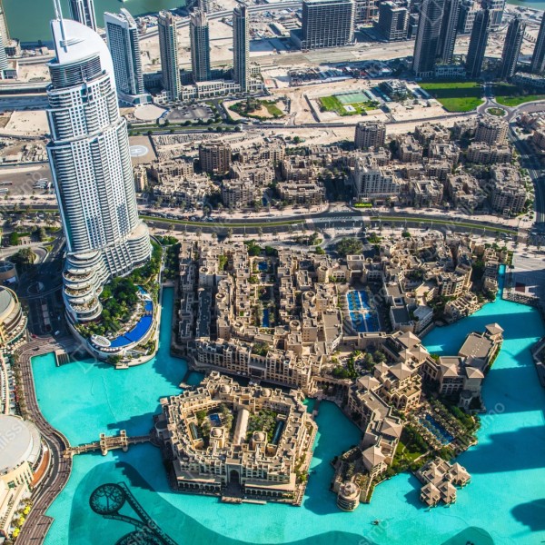 Naklejka repozycjonowalna widok z lotu ptaka na Downtown Dubai – Wallissimo® Naklejka repozycjonowalna widok z lotu ptaka na Downtown Dubai – Wallissimo®