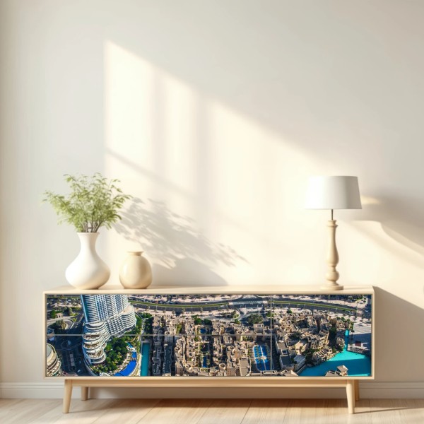 Naklejka repozycjonowalna widok z lotu ptaka na Downtown Dubai – Wallissimo® Naklejka repozycjonowalna widok z lotu ptaka na Downtown Dubai – Wallissimo®