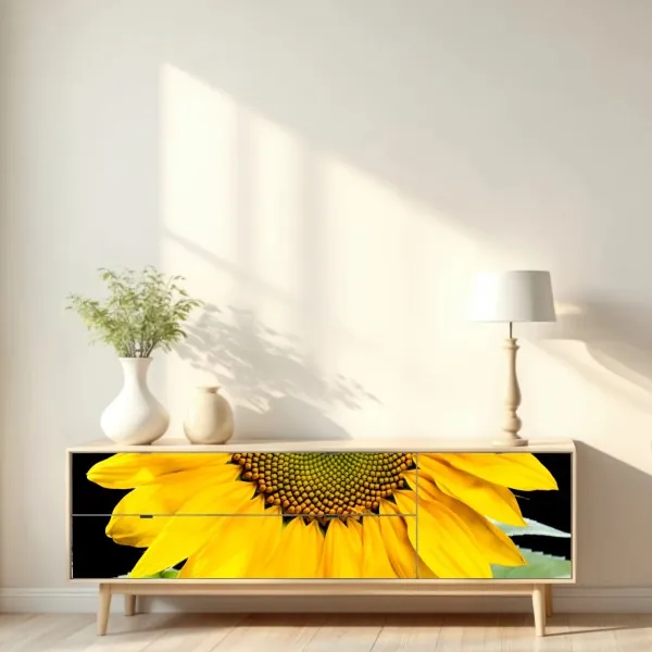 Naklejka repozycjonowalna jaskrawy słonecznik na czarnym tle – Wallissimo® Naklejka repozycjonowalna jaskrawy słonecznik na czarnym tle – Wallissimo®