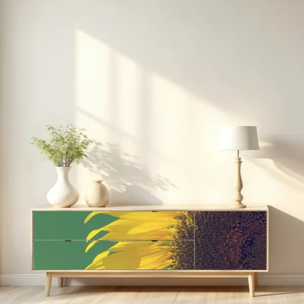 Naklejka repozycjonowalna promienny słonecznik na retro niebie – Wallissimo® Naklejka repozycjonowalna promienny słonecznik na retro niebie – Wallissimo®