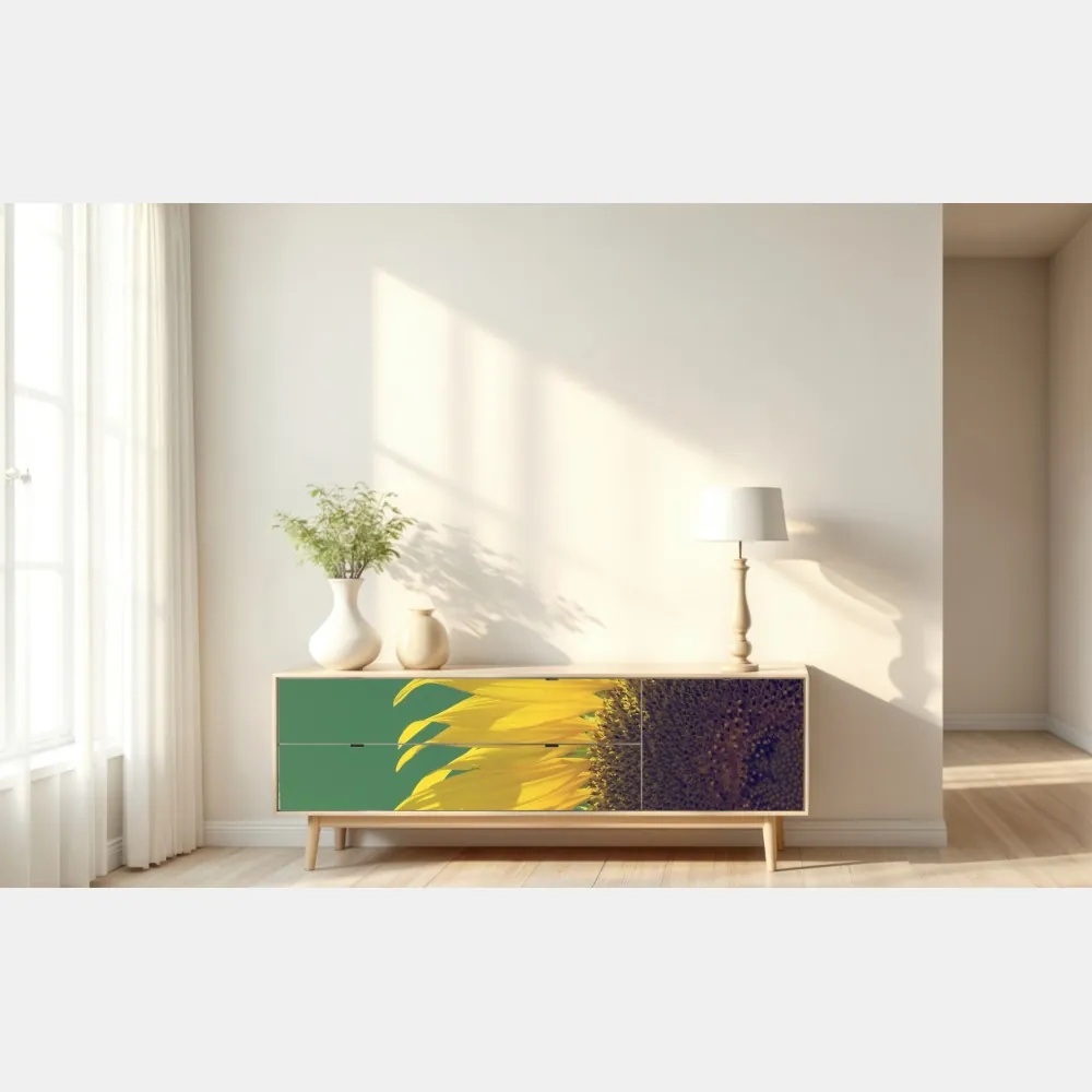 Naklejka repozycjonowalna promienny słonecznik na retro niebie – Wallissimo® Naklejka repozycjonowalna promienny słonecznik na retro niebie – Wallissimo®