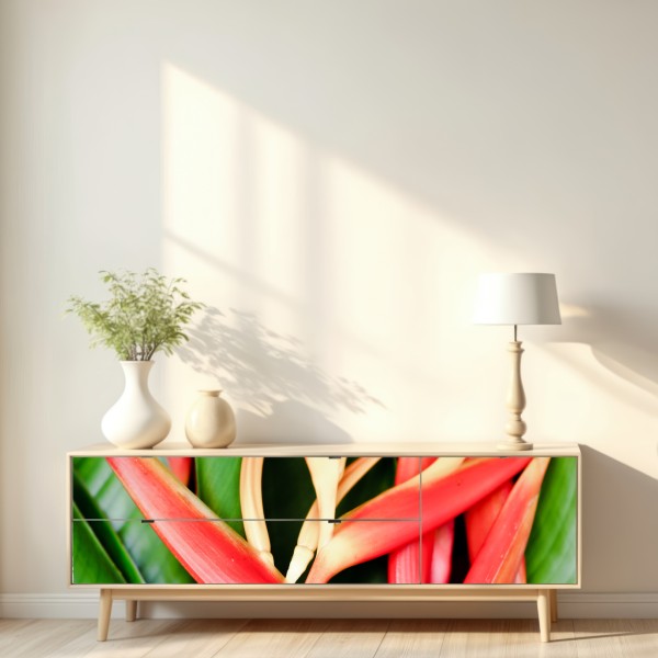 Naklejka repozycjonowalna żywe tropikalne kwiaty heliconia – Wallissimo® Naklejka repozycjonowalna żywe tropikalne kwiaty heliconia – Wallissimo®