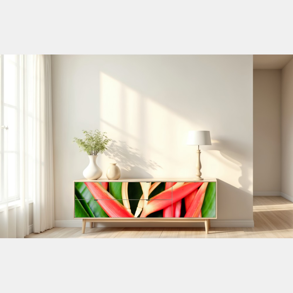 Naklejka repozycjonowalna żywe tropikalne kwiaty heliconia – Wallissimo® Naklejka repozycjonowalna żywe tropikalne kwiaty heliconia – Wallissimo®