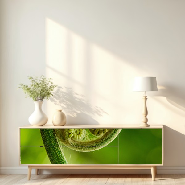 Naklejka repozycjonowalna zielony pąk paproci makro – Wallissimo® Naklejka repozycjonowalna zielony pąk paproci makro – Wallissimo®