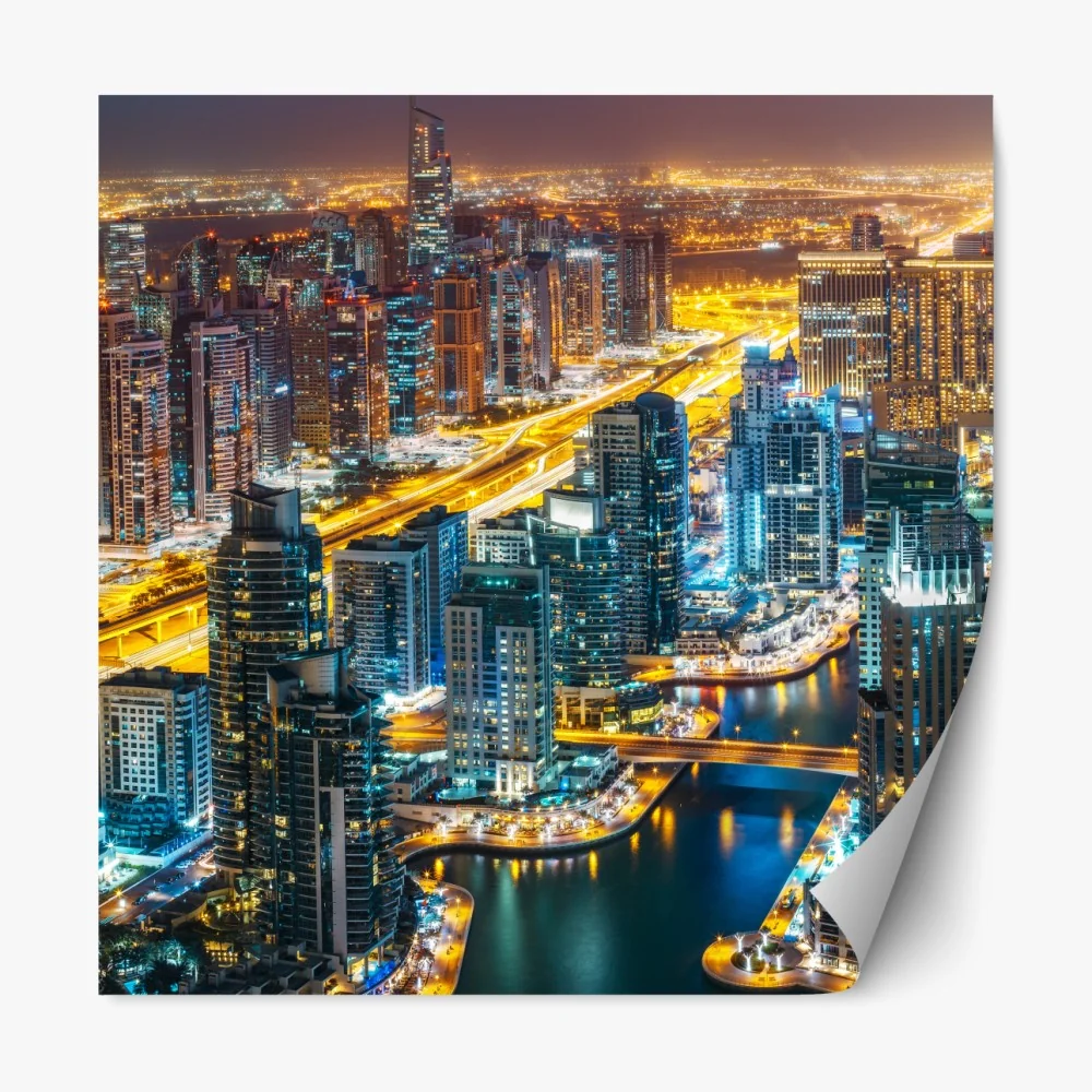 Naklejka repozycjonowalna nocna panorama Dubai Marina – Wallissimo® Naklejka repozycjonowalna nocna panorama Dubai Marina – Wallissimo®