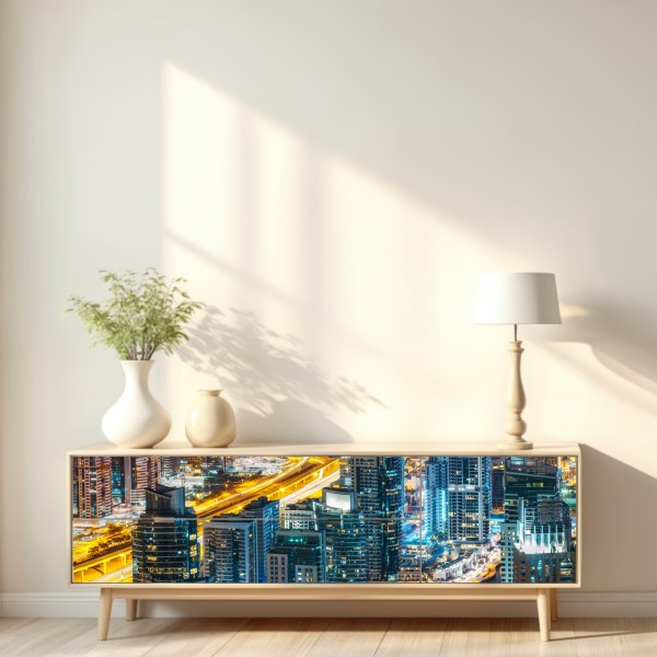 Naklejka repozycjonowalna nocna panorama Dubai Marina – Wallissimo® Naklejka repozycjonowalna nocna panorama Dubai Marina – Wallissimo®