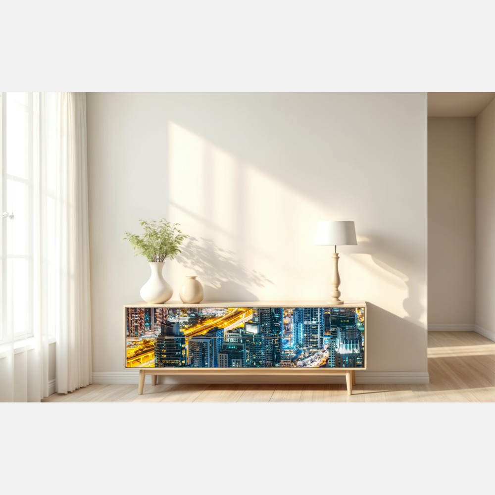 Naklejka repozycjonowalna nocna panorama Dubai Marina – Wallissimo® Naklejka repozycjonowalna nocna panorama Dubai Marina – Wallissimo®