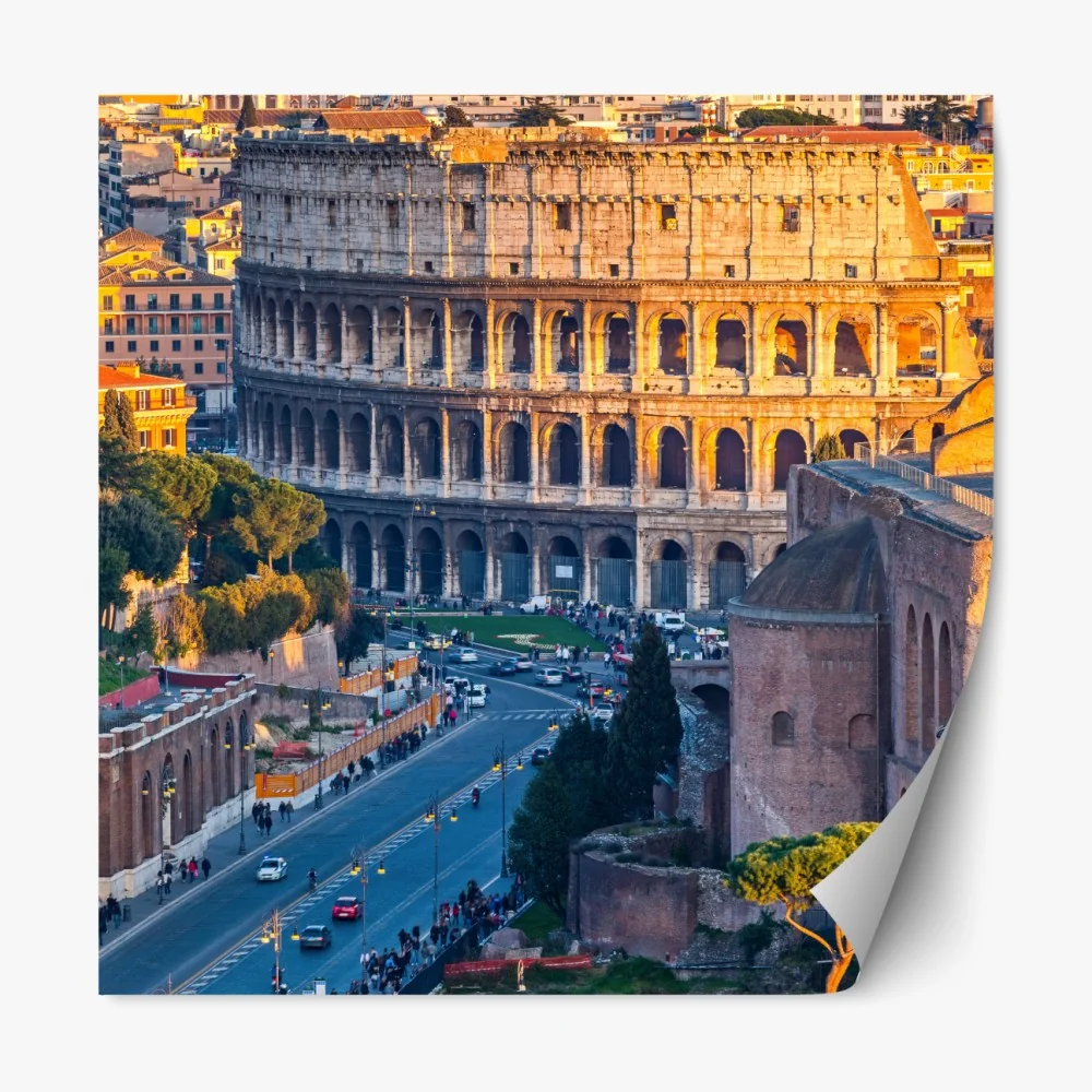 Naklejka repozycjonowalna złote koloseum o zachodzie słońca, Rzym – Wallissimo® Naklejka repozycjonowalna złote koloseum o zachodzie słońca, Rzym – Wallissimo®