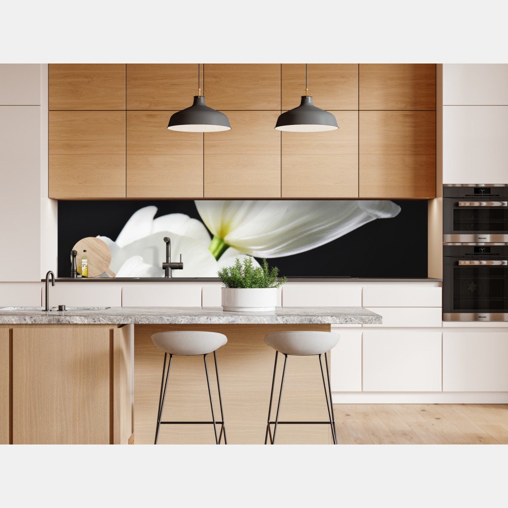 Naklejka repozycjonowalna biały bukiet tulipanów na ciemnym tle – Wallissimo® Naklejka repozycjonowalna biały bukiet tulipanów na ciemnym tle – Wallissimo®