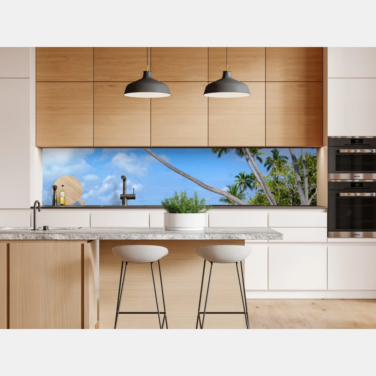 Naklejka repozycjonowalna tropikalna plaża z palmami – Wallissimo® Naklejka repozycjonowalna tropikalna plaża z palmami – Wallissimo®