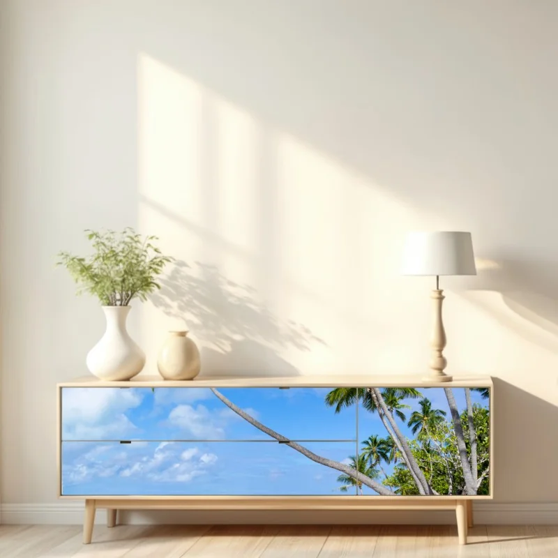 Naklejka repozycjonowalna tropikalna plaża z palmami – Wallissimo® Naklejka repozycjonowalna tropikalna plaża z palmami – Wallissimo®